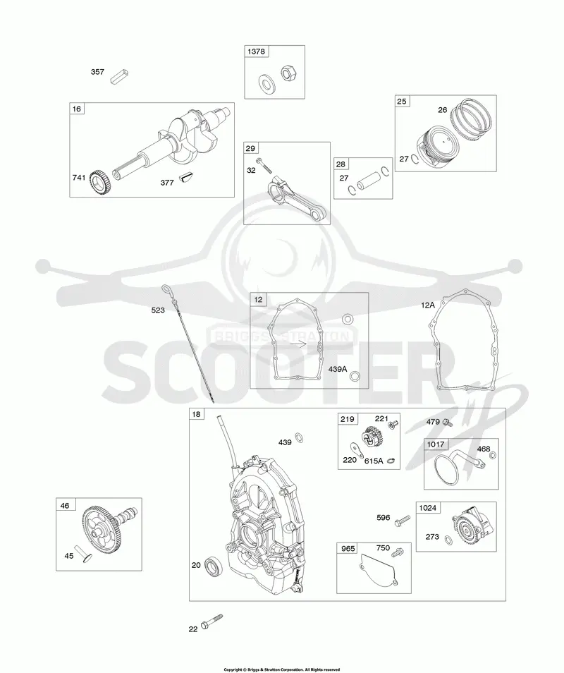 Crankcase Cover, Crankshaft, Pistons/Rings, Rods