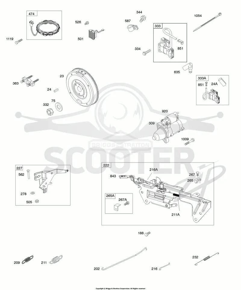 Alternator, Ignition, Flywheel, Starter Motor, Controls, Springs