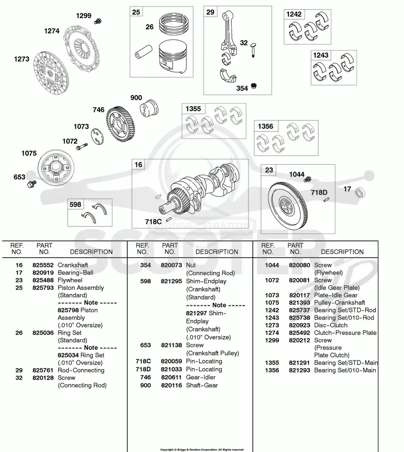 Crankshaft, Piston/Rings, Flywheel, Clutch