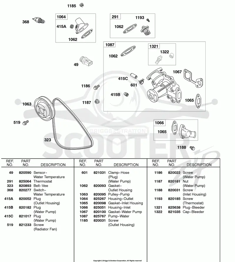 Water Pump, Pulley, V-Belt