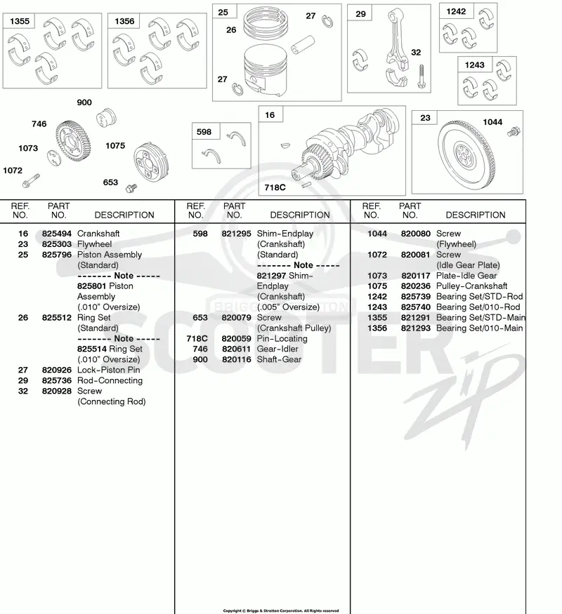 Piston, Crankshaft, Flywheel