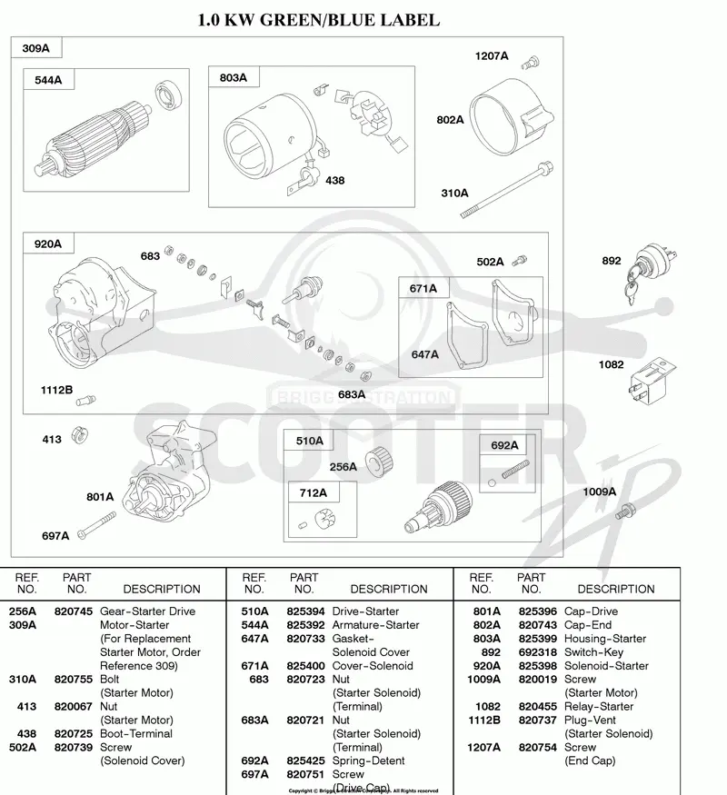 1.0 Kw Starter Motor Green/Blue Label