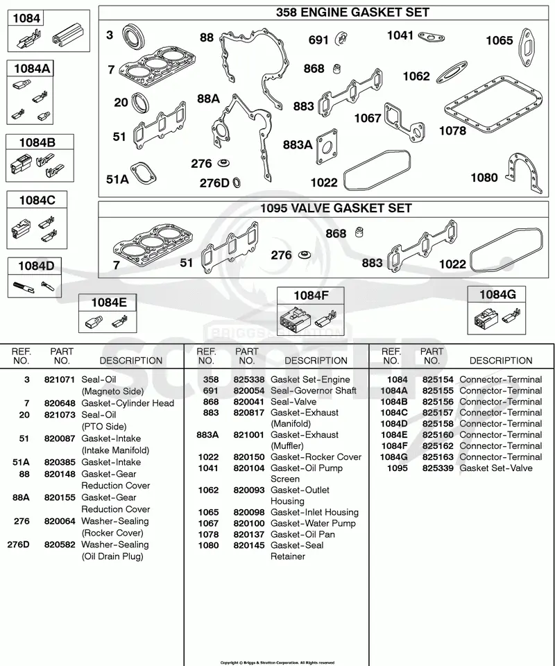 Engine Gasket Set, Valve Gasket Set, Connectors