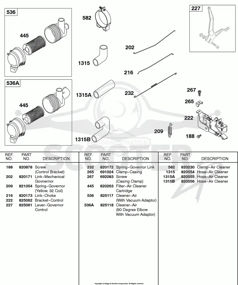 Air Cleaner, Control Bracket, Springs, Links