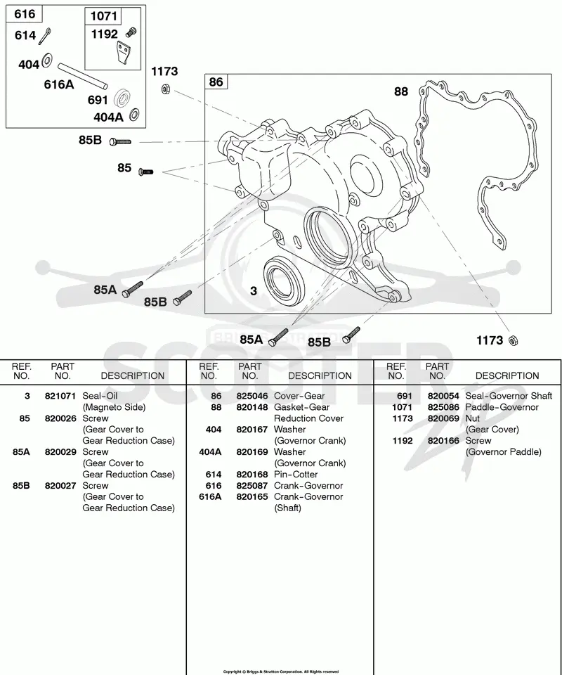 Gear Cover, Governor Crank