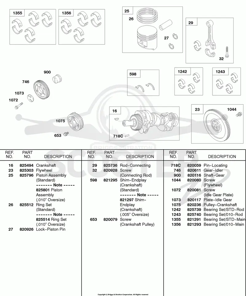 Piston, Flywheel, Crankshaft