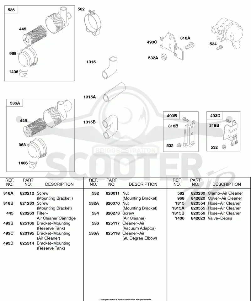 Air Cleaner, Reserve Tank, Radiator Brackets