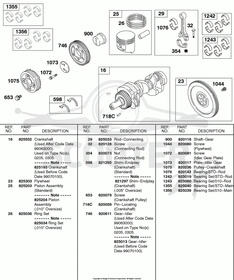 Piston, Rings, Crankshaft, Flywheel, Connecting Rod