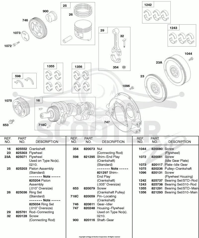 Piston/Rings/Connecting Rod, Crankshaft, Flywheel
