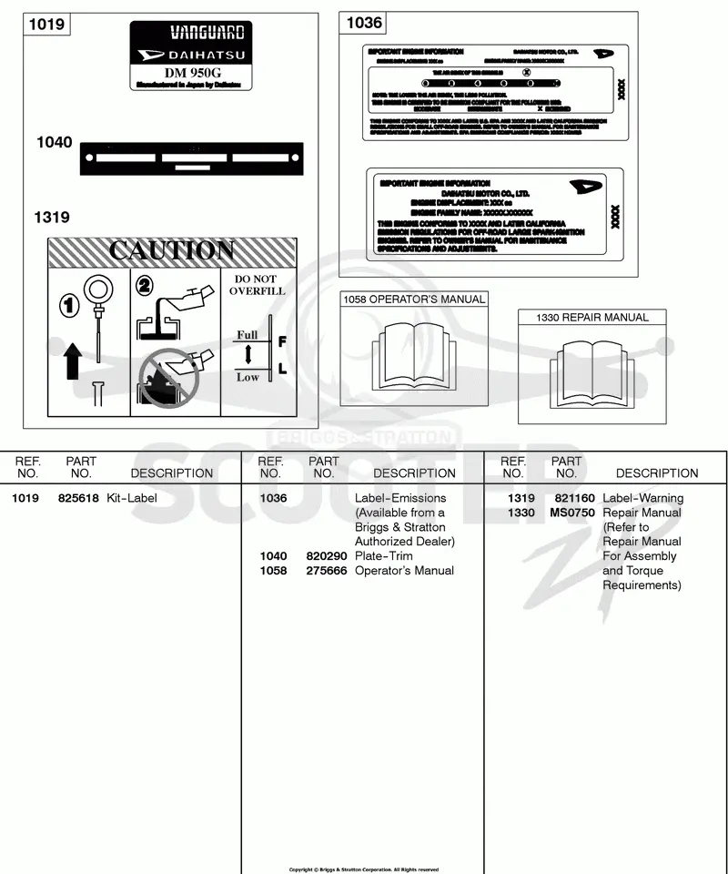 Label Kit, Emissions Label, Repair Manual