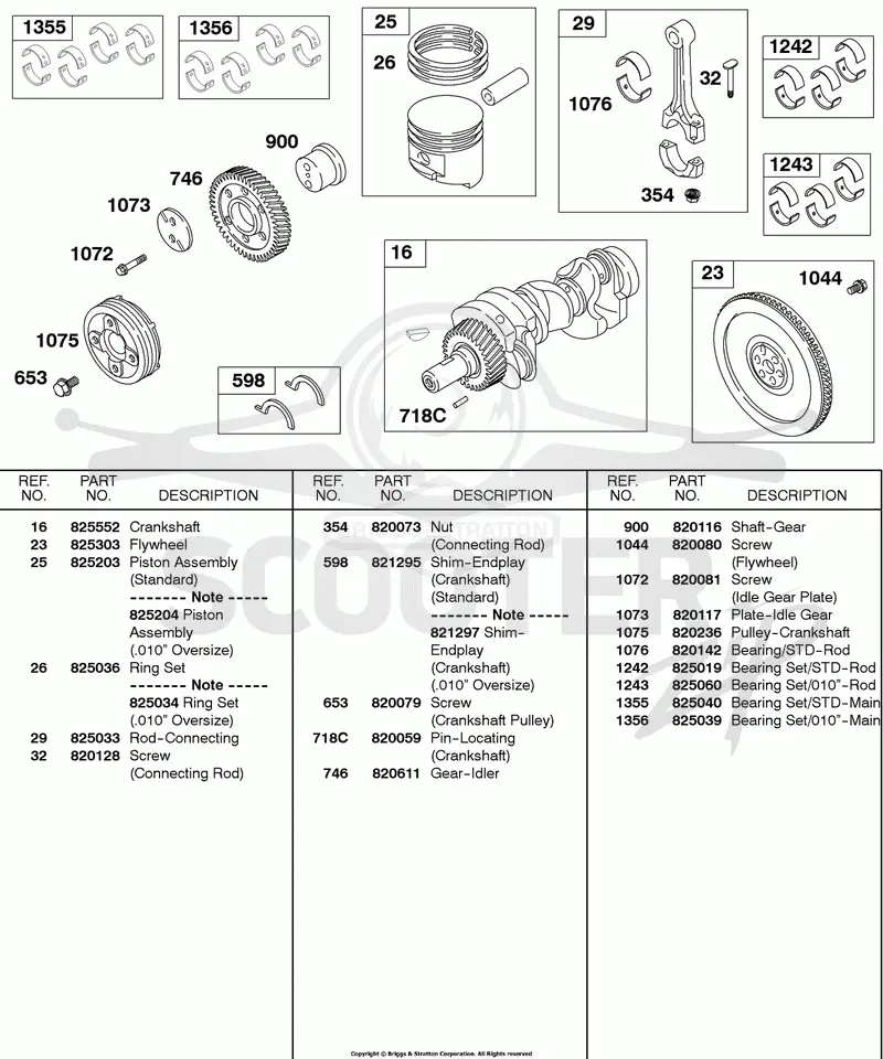 Piston, Rings, Crankshaft, Flywheel, Bearing Sets