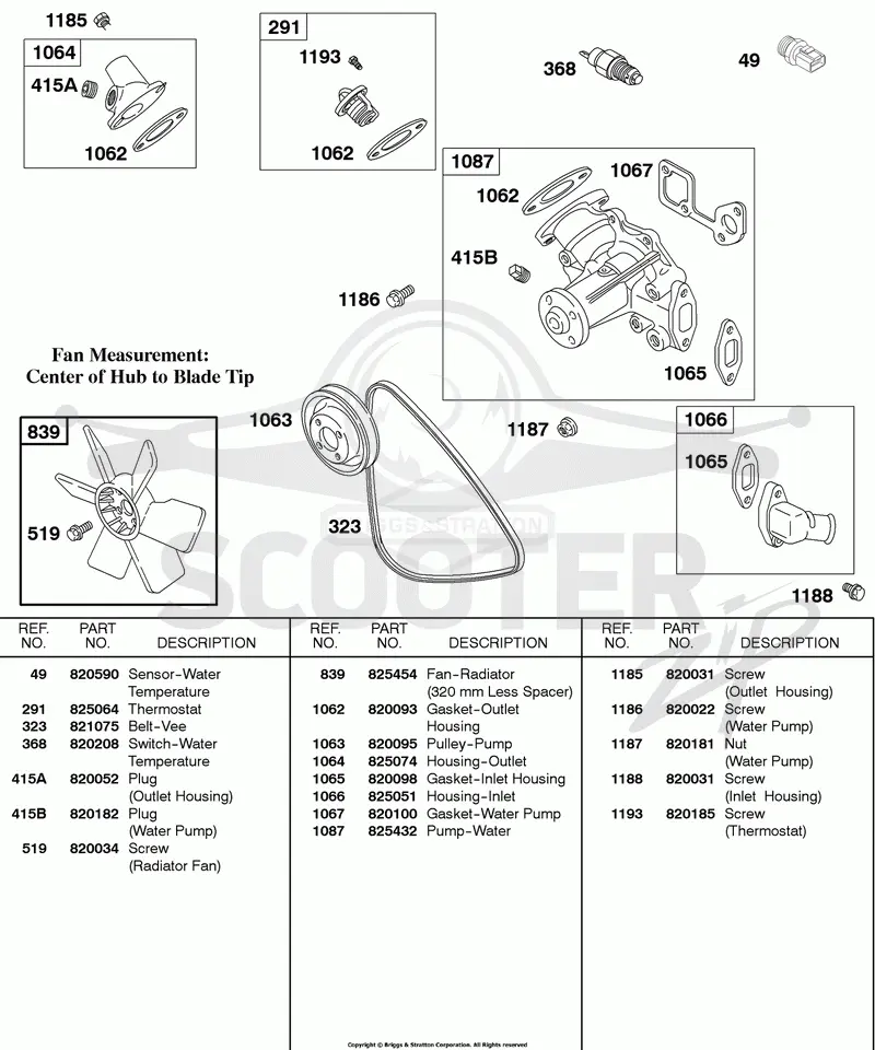 Water Pump, Fan, Vee Belt