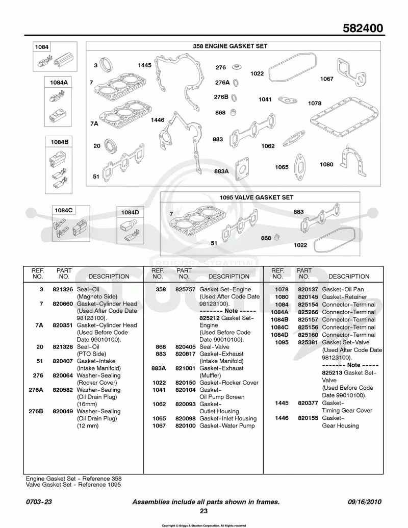 Engine/Valve Gasket Sets, Connectors