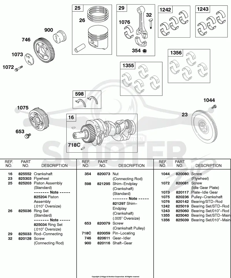 Crankshaft, Piston, Rings, Flywheel