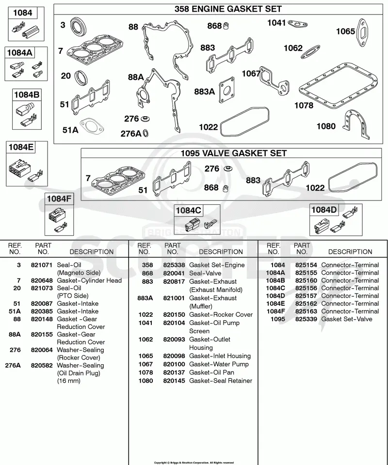 Engine Gasket Set, Valve Gasket Set, Connectors