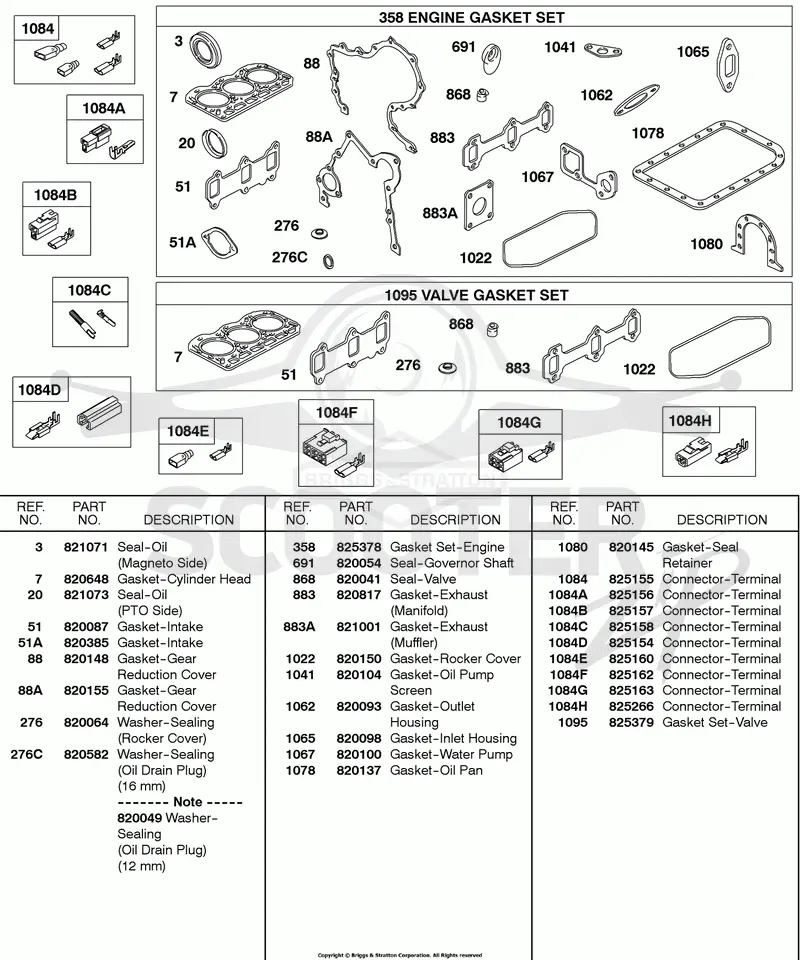 Engine/Valve Gasket Sets, Terminal Connectors