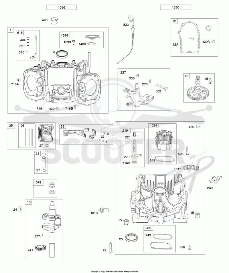 Cylinder, Sump, Piston/Ring/Conn Rod, Crankshaft