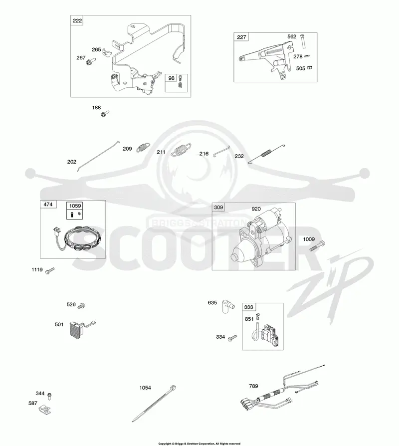 Alternator, Regulator, Wires, Controls, Springs, Electric Starter