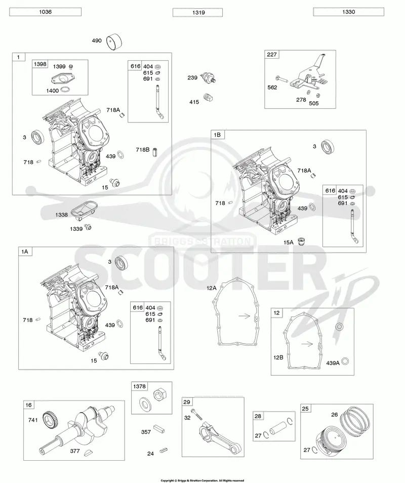 Cylinders, Piston/Rings/Rod, Crankshaft
