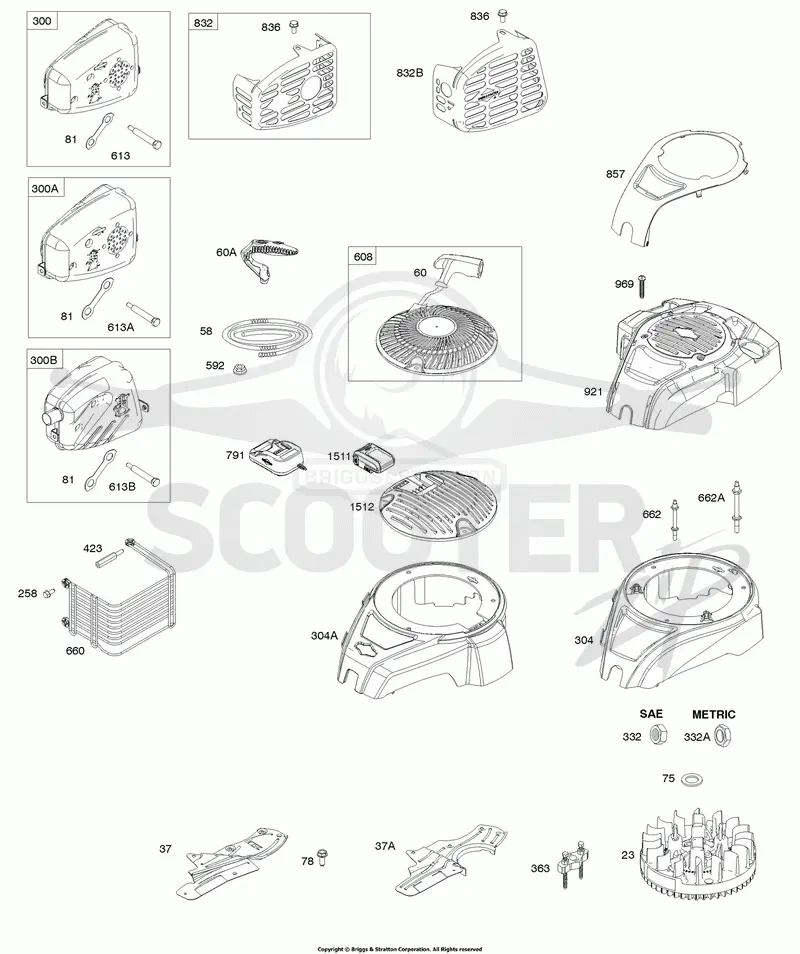 Blower Housing, Exhaust System, Flywheel, Rewind Starter