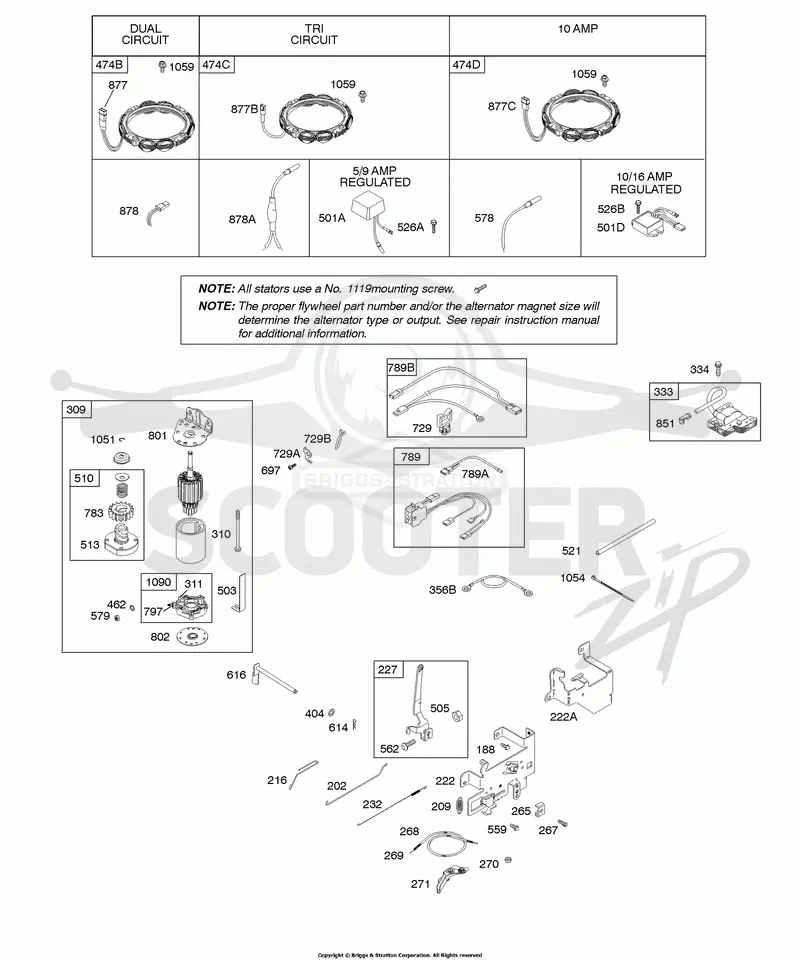 Alternator, Controls, Electric Starter, Governor Spring, Ignition