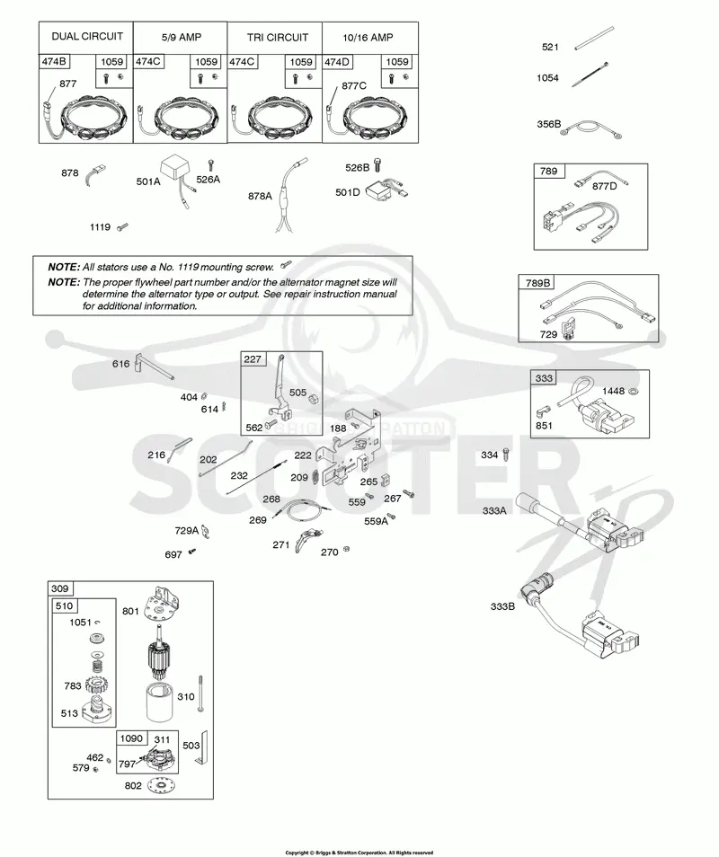 Alternator, Controls, Electric Starter, Governor Spring, Ignition