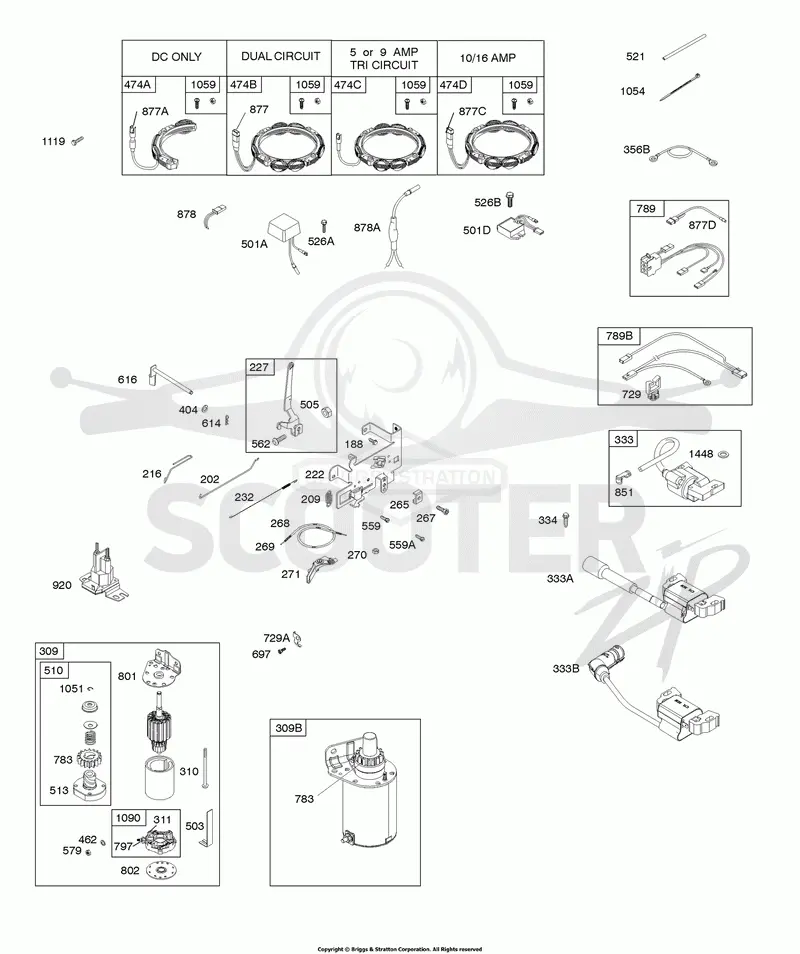 Alternator, Controls, Electric Starter, Governor Spring, Ignition
