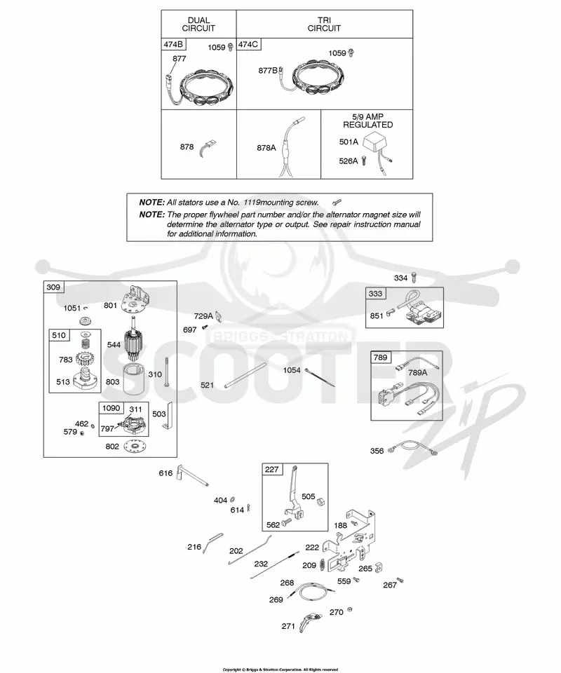 Alternator, Controls, Electric Starter, Governor Spring, Ignition