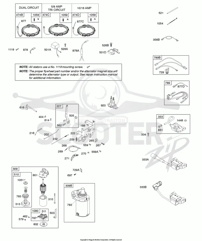 Alternator, Controls, Electric Starter, Governor Spring, Ignition