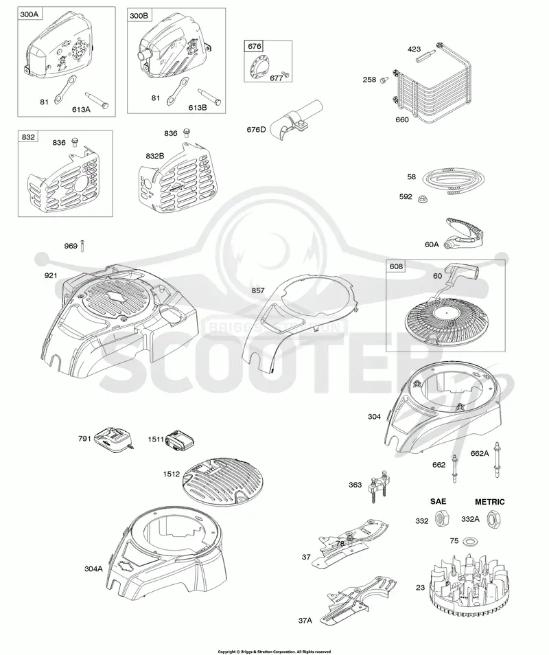 Blower Housing, Exhaust System, Flywheel, Rewind Starter