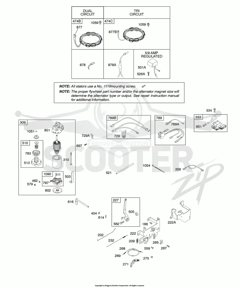 Alternator, Controls, Electric Starter, Governor Spring, Ignition