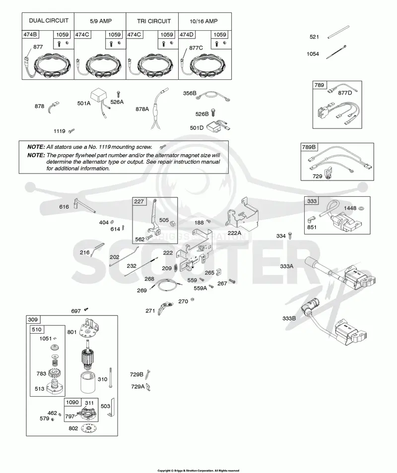 Alternator, Controls, Electric Starter, Governor Spring, Ignition