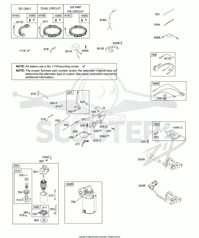 ALTERNATOR, CONTROLS, ELECTRIC STARTER, GOVERNOR SPRING, IGNITION