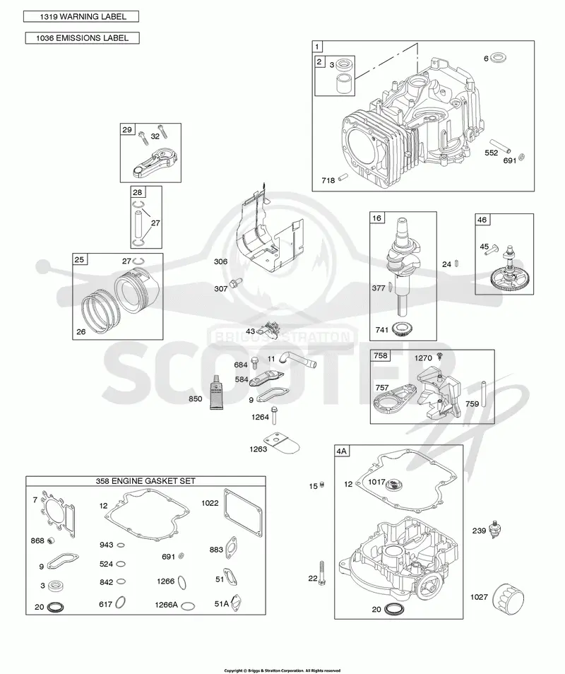 Camshaft, Crankshaft, Cylinder, Cylinder Head, Engine Sump, Gasket Set - Engine, Piston, Rings, Connecting Rod, Warning Label