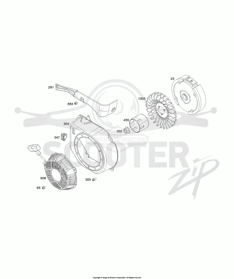 Blower Housing, Flywheel, Rewind Starter