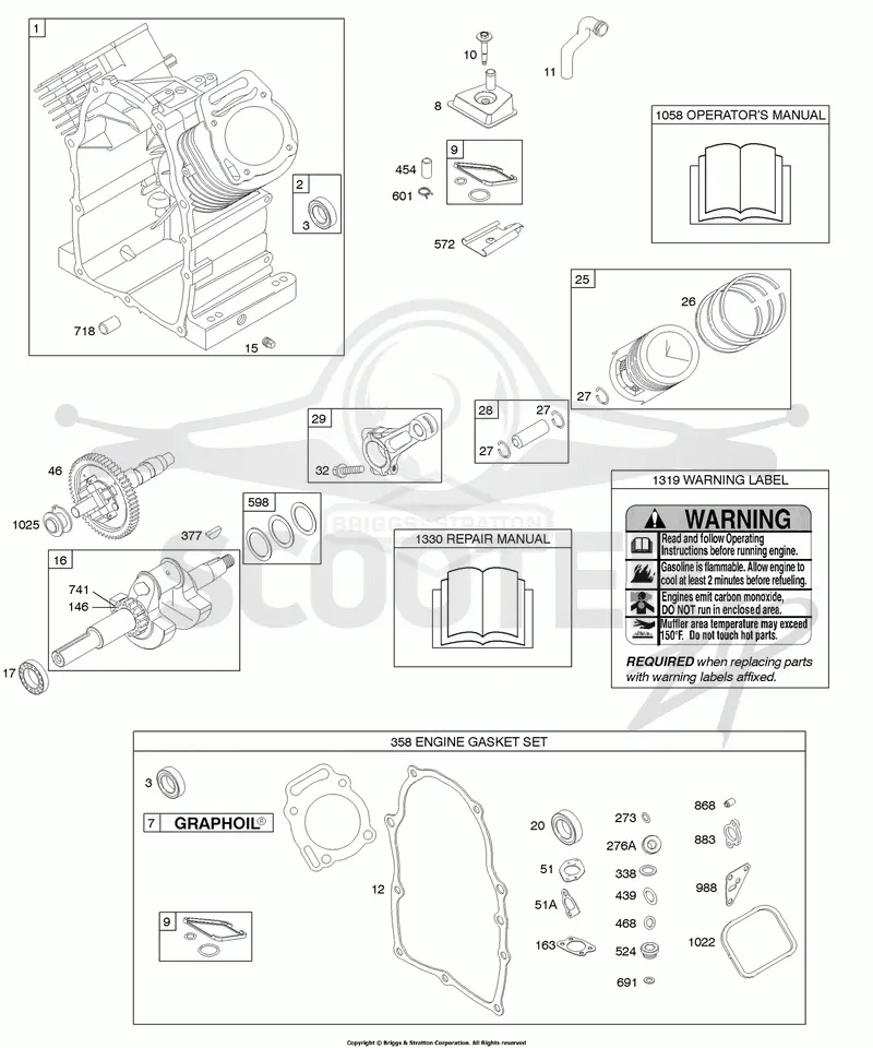 Camshaft, Crankshaft, Cylinder, Engine Gasket Set, Piston/Rings/Connecting Rod