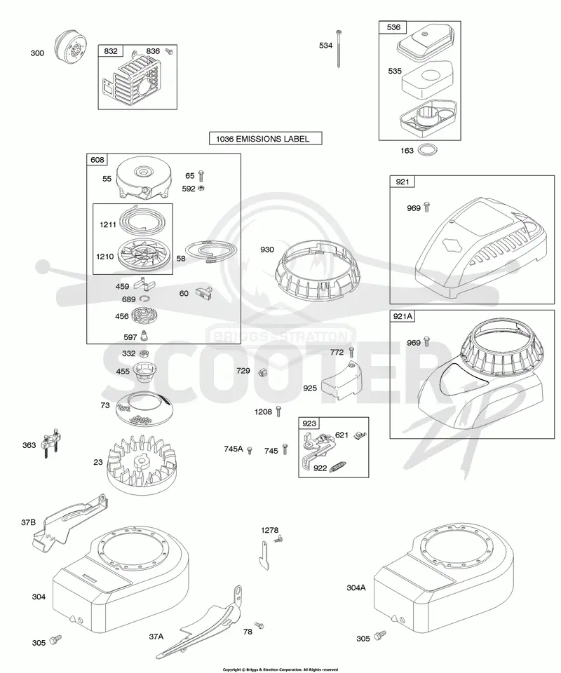 Air Cleaner, Blower Housing/Shrouds, Brake, Exhaust System, Flywheel, Rewind Starter