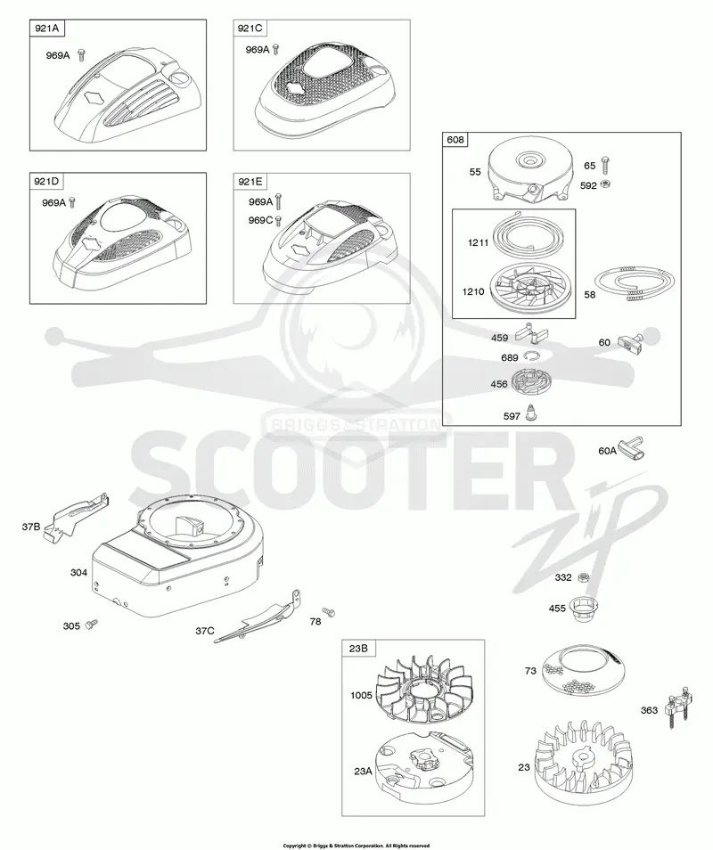 Blower Housing/Shrouds, Flywheel, Rewind Starter