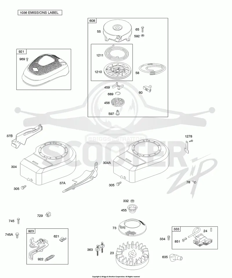 Blower Housing/Shrouds, Brake, Flywheel, Rewind Starter