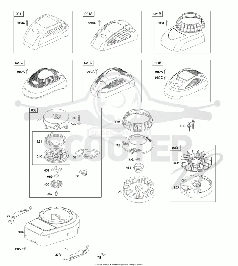 Blower Housing/Shrouds, Flywheel, Rewind Starter
