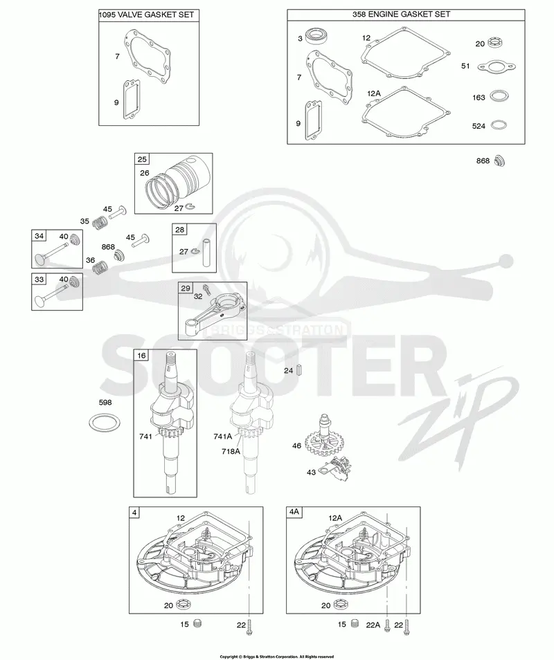 Camshaft, Crankcase Cover/Sump, Crankshaft, Gasket Set - Engine, Gasket Set - Valve, Piston/Rings/Connecting Rod