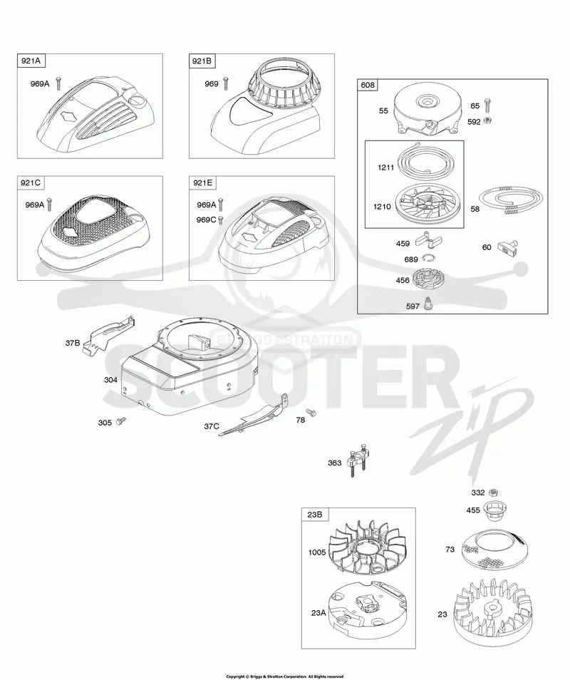 Blower Housing/Shrouds, Flywheel, Rewind Starter