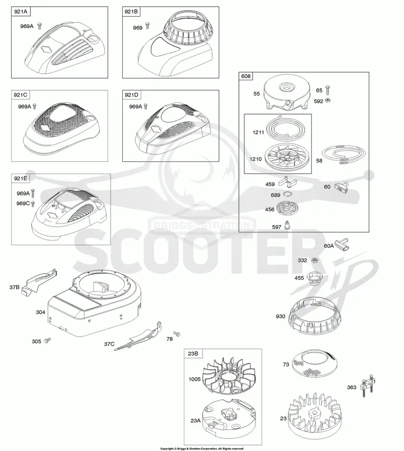 Blower Housing/Shrouds, Flywheel, Rewind Starter
