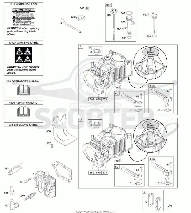 Cylinder, Cylinder Head, Lubrication, Operators Manual, Warning Label