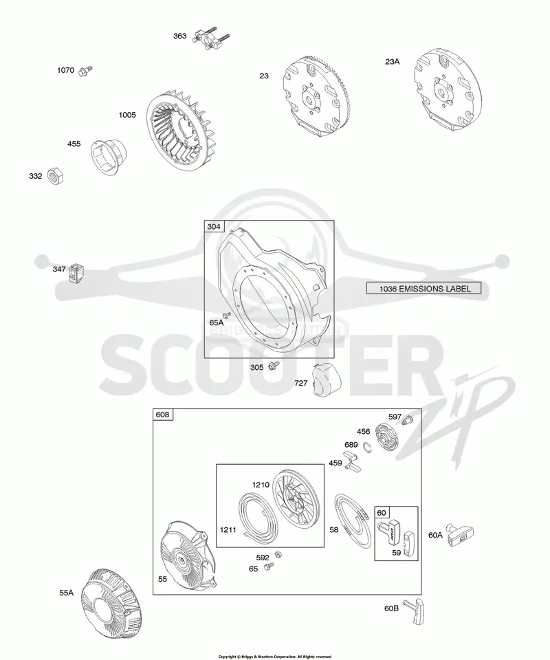 Flywheel, Blower Housing, Rewind Starter