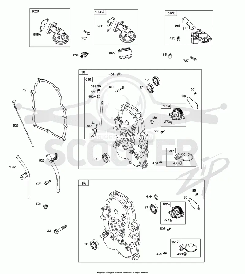 Crankcase Cover, Oil Filter Adapters, Dipstick Tubes