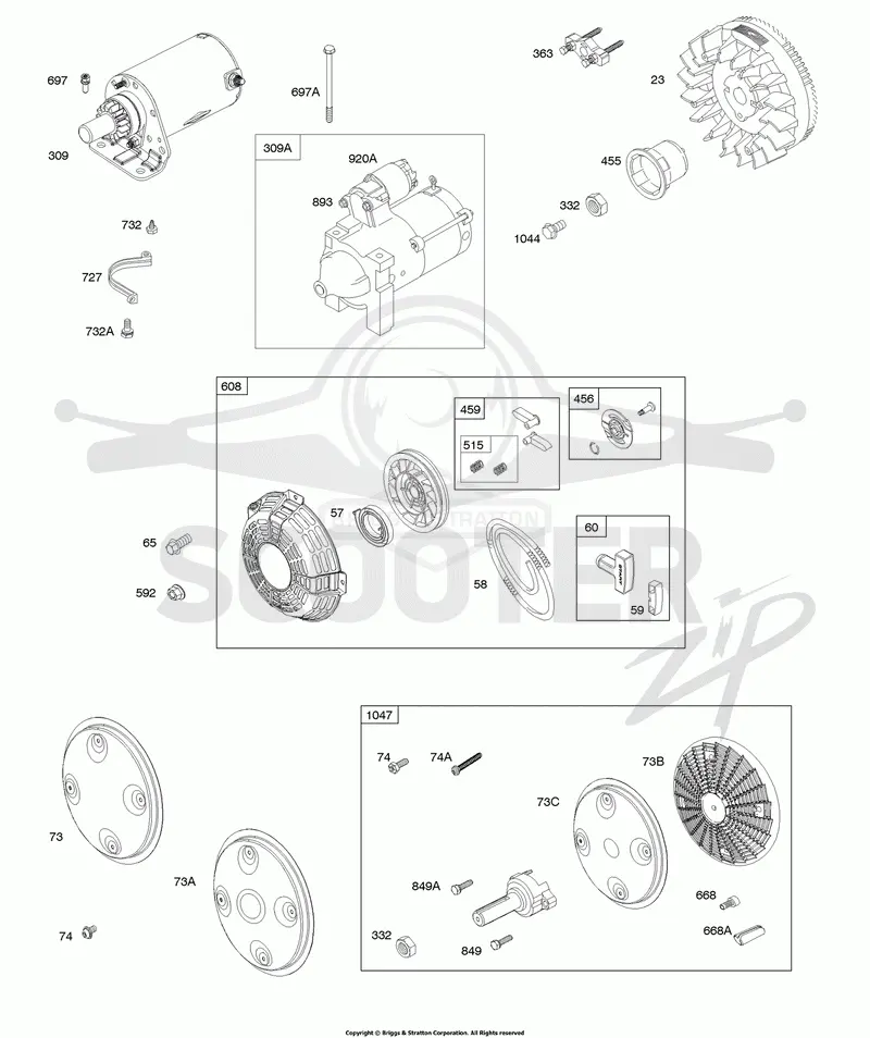 Electric Starter, Flywheel, Rewind Starter