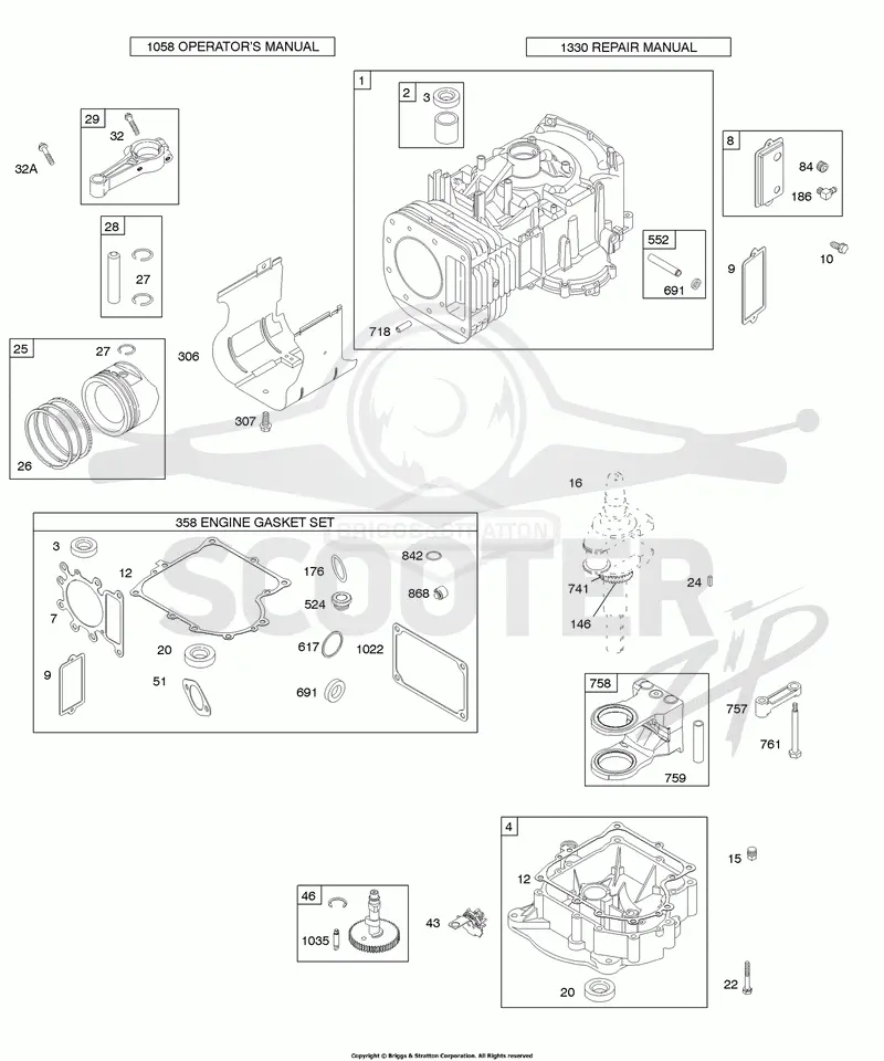 Cylinder, Crankshaft, Sump, Piston/Rings