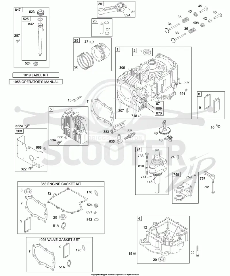 Cylinder, Piston, Crankshaft, Sump, Gaskets, Head