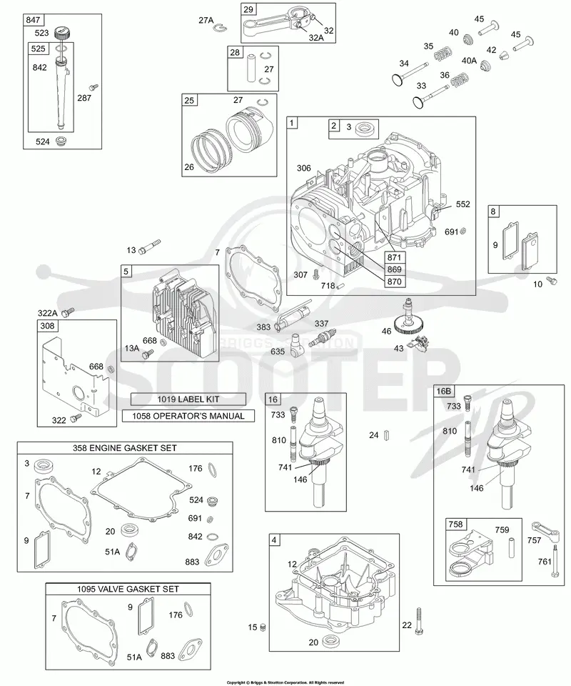 Cylinder, Head, Piston, Crankshaft, Gasket, Oil, Sump